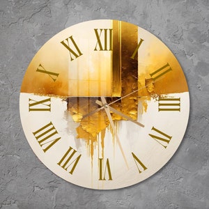 Glass Gold Wall Clock Wall Art, Modern Tempered Glass Wall Clock for Home and Office, Abstract Housewarming Gift, Unique Gold Home Decor