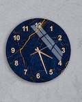 Navy Blue Marble Wall Clock, Modern Gold Vein Art, Tempered Glass Decor, Luxury Roman Numeral Timepiece for Living Room Office Gift