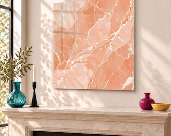 Tempered Glass Wall Art Featuring Marble Texture in Abstract Patterns for Bathroom Decor, Light Salmon Pink - Interior Lover Gift