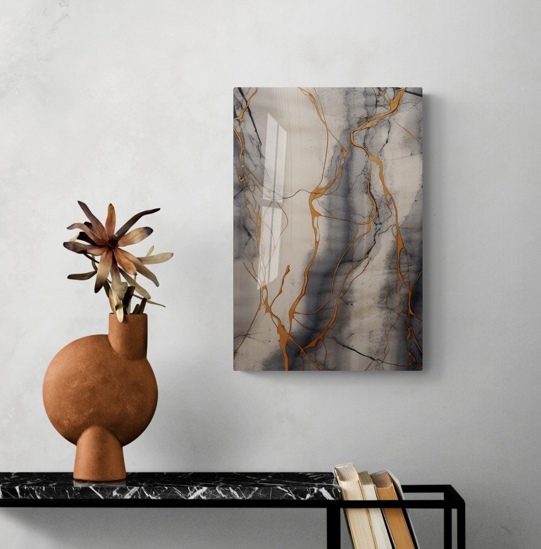 Tempered Glass Marble Style Wall Decor, Abstract Modern Art for Living ...