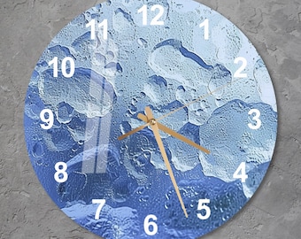 Orologio da parete astratto in vetro, orologio da parete in vetro temperato Blue Moon, regalo moderno per la casa o l'ufficio, decorazioni per la casa in oro uniche