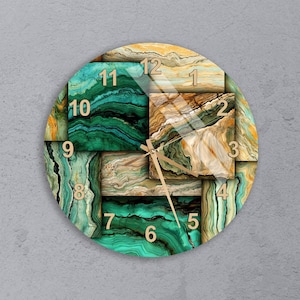 Seafoam Stone Layers Tempered Glass Wall Clock, Aqua and Sand, Coastal Gem Decor, New Home Gift
