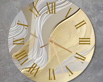 Art mural abstrait en verre doré, horloge murale géométrique en verre trempé pour le bureau, cadeau de pendaison de crémaillère moderne, décoration d&#39;intérieur en or unique