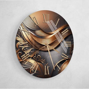 Rose Gold Glass Wall Clock Wall Art Decor, Floral Unique Stylish Home Decoration, New Home Gift For Couples , Elegant Gift Idea For Friends