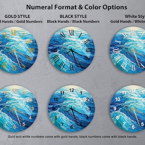 a set of four clocks with different designs on them