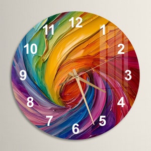 Glass Colorful Wall Clock Wall Art, Color Palette Tempered Glass Wall Clock for Living Room, Natural Housewarming Gift, Unique Home Decor