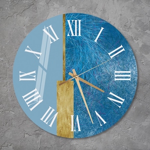 Glass Gold Wall Clock Wall Art, Blue Time Loop Tempered Glass Wall Clock for Living Room, Abstract Home and Office Gift, Unique Home Decor