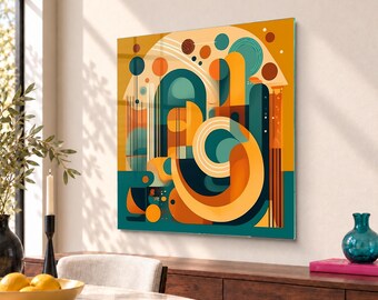 Abstract Geometric Shapes Tempered Glass Wall Art Featuring Modern Design in Modernist Style for Elegant Decor, Home Gift Idea