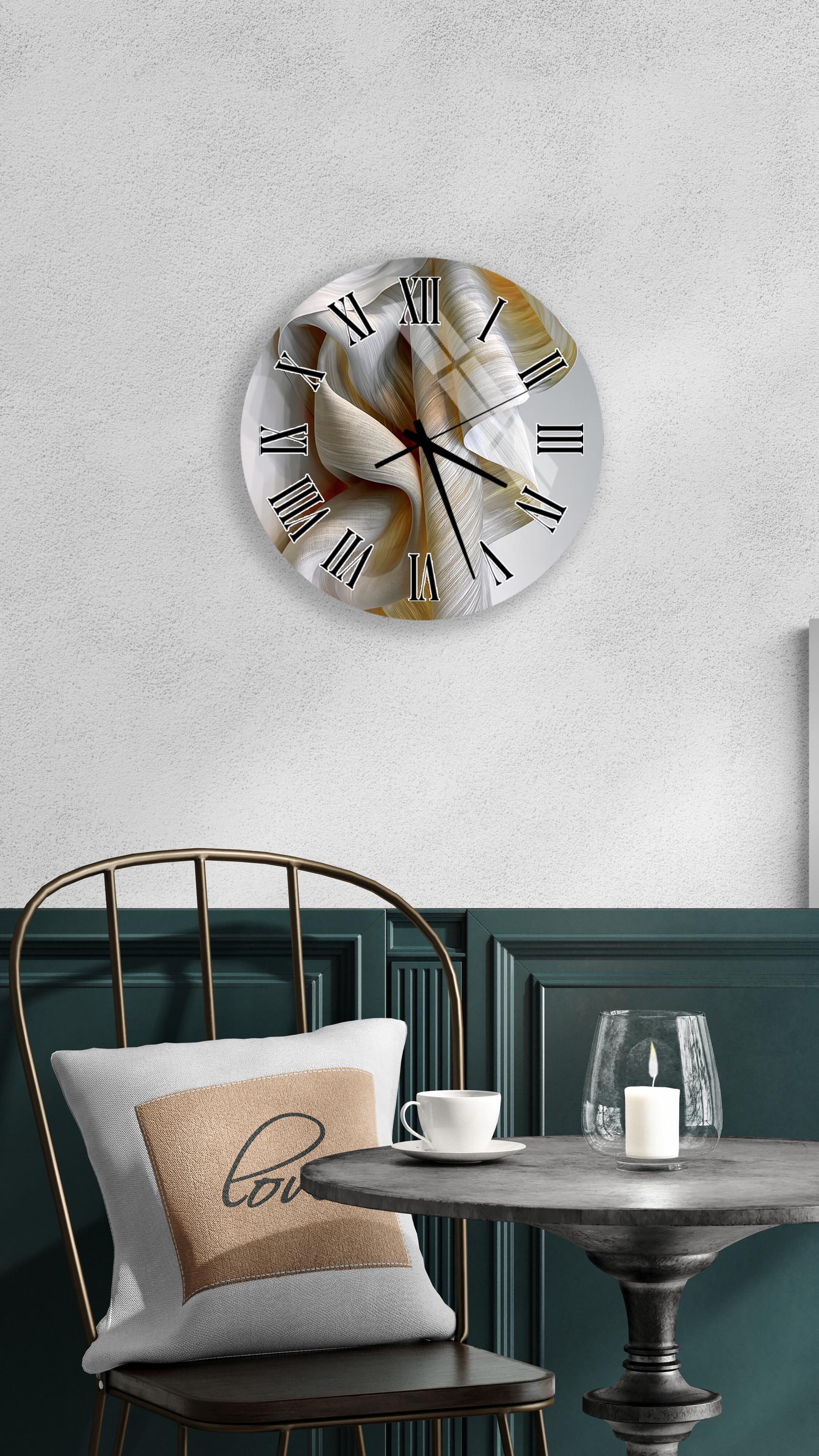Folded Fabric Flow Tempered Glass Wall Clock, Pearl and Honey, Minimal ...
