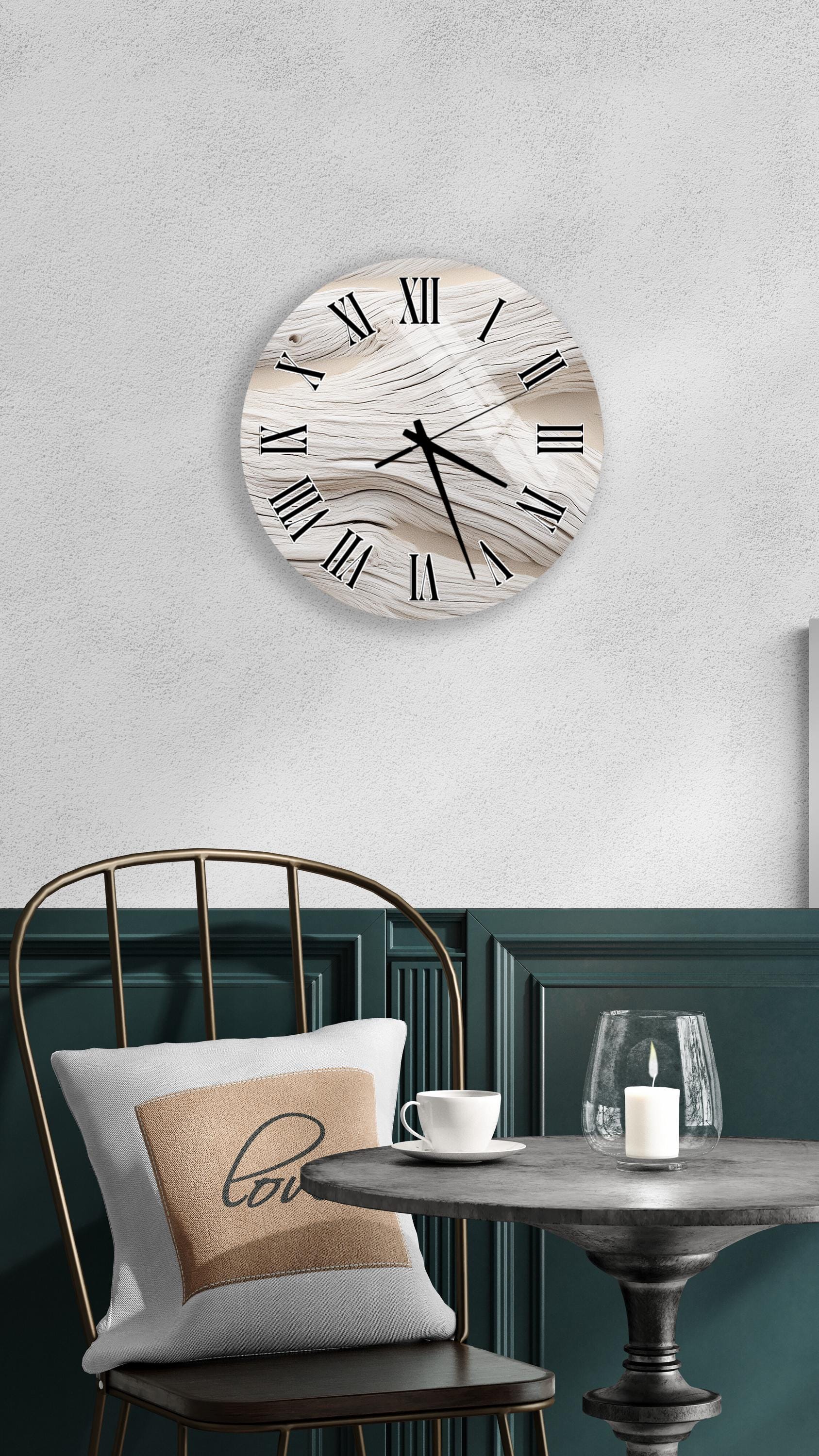 Rustic Timepiece Tempered Glass Wall Clock, Natural Wood Look, Coastal Style Art, Modern ...
