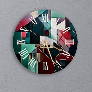 Modern Abstract Tempered Glass Wall Clock – Silent Geometric Design with Classic Letter Dials – Artistic Statement Piece – Glossy Chic Clock