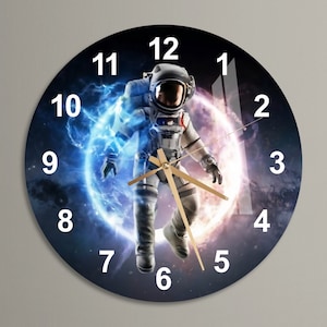 Glass Astronaut Wall Clock, Abstract Space Themed Tempered Glass Wall Clock, Modern Wall Art Deco, Unique Wall Decor Gift for Space Lovers