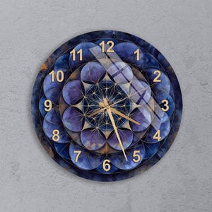 Mosaic Star Medallion Tempered Glass Wall Clock, Blue and Terracotta, Artistic Tile Decor, New Home Gift