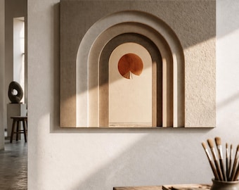 Abstract Arches, Minimalist Large Canvas Wall Art, Beige and Brown Hues, Geometric Abstraction Decor, For Living Room, Thanksgiving Gift