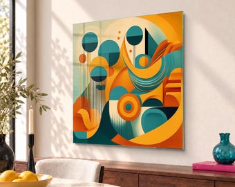 Colorful 3D Abstract Geometric Shapes and Circular Patterns in Modern Geometry Style Tempered Glass Wall Art, Home Gift Idea