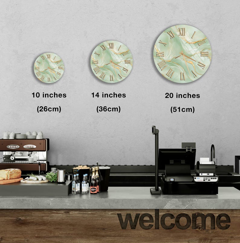 Green Marble Wall Clock, Modern Tempered Glass Art, Luxury Onyx Home ...