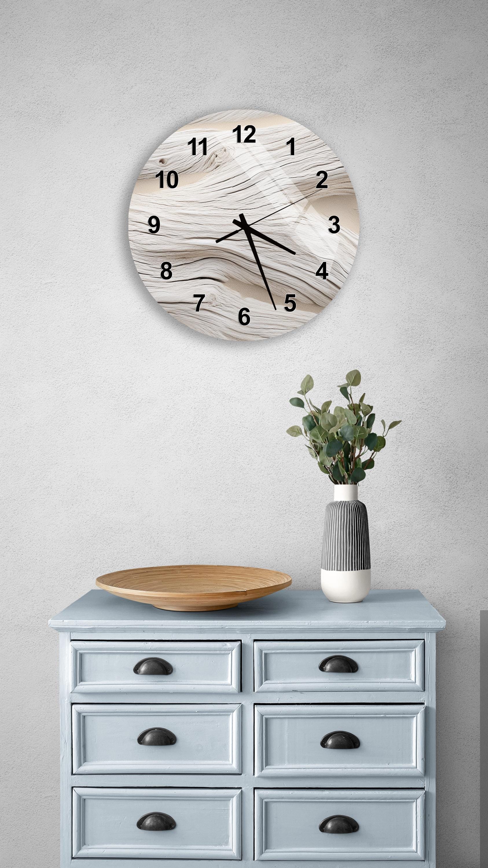 Rustic Timepiece Tempered Glass Wall Clock, Natural Wood Look, Coastal Style Art, Modern ...