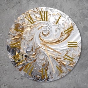 Gold Glass Abstract Wall Clock Wall Art, Floral Tempered Glass Wall Clock for Living Room, Modern Housewarming Gift, Unique Gold Home Decor