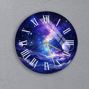 Tempered Glass Galaxy Wall Clock, Deep Space Wall Art with Celestial Design, Unique Home Gift For Couples, Modern Decor for Bedroom, Office