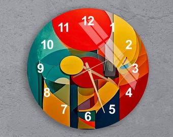 Horloge murale géométrique en verre trempé : décoration d'art abstrait moderne