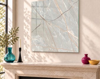 Marble Stone Surface Natural Texture Tempered Glass Wall Art Light Gray Interior Lover Gift