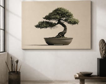 Bonsai Tree Large Canvas Wall Art, Minimalist Zen Decor, Thanksgiving Gift, Christmas Gift, Christmas Gift