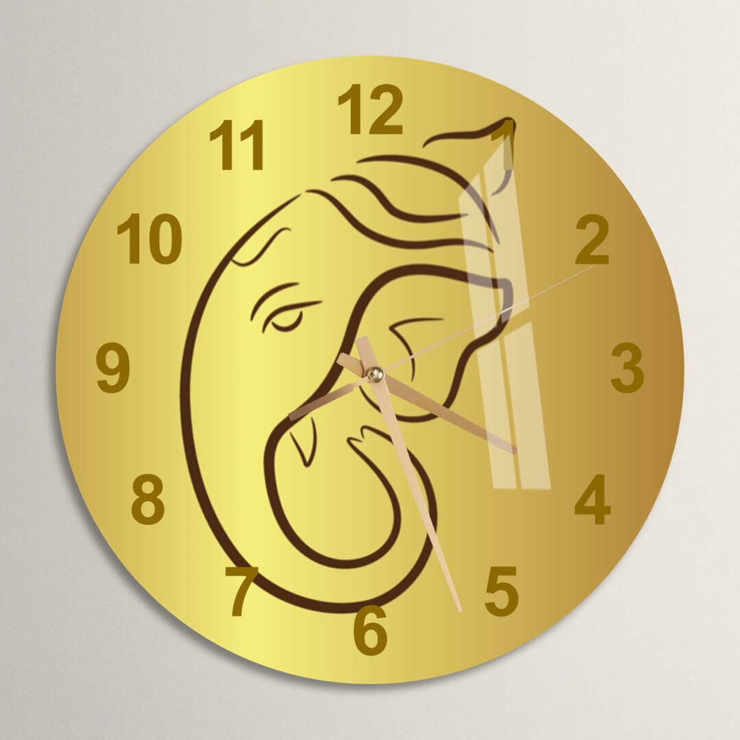Buy Glass Gold Ganesha Wall Clock Wall Art, Lord Ganesh