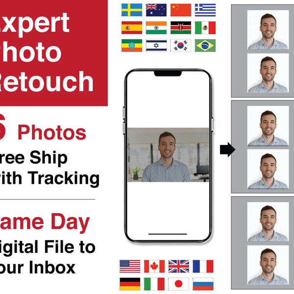 6 Passport Photo at your door + Same Day Digital Copy | Any Country |