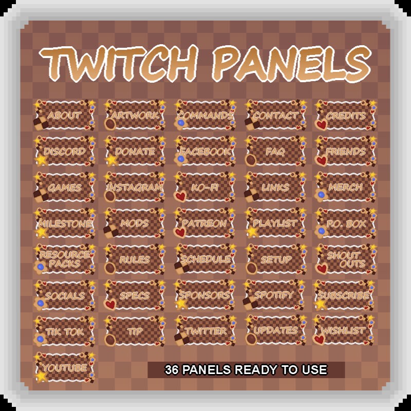 36x Cute Pixel Art Cookie Twitch Panels - Stream Panels - Luxurialee ...