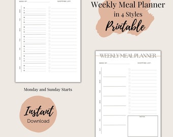 Weekly Meal Planner, Meal Planner, Weekly Meal Planner Printable, Meals, Planner, Organized, Minimal, Printable, Meal Planner Printable