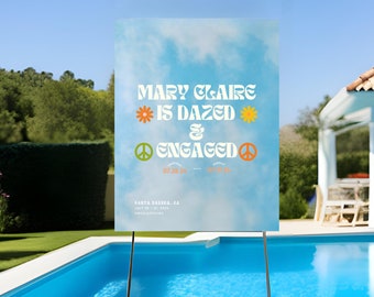 Dazed and Engaged Bachelorette Party Vertical Welcome Sign, Canva Template Instant Download, Dazed and Engaged Bachelorette Decor