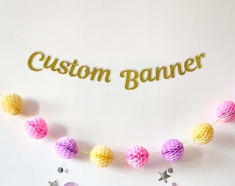Custom Glitter Banner Personalized Script Glitter Sign String Letter Sign Personalized Party Banner Script Sign on String Sign Custom Banner