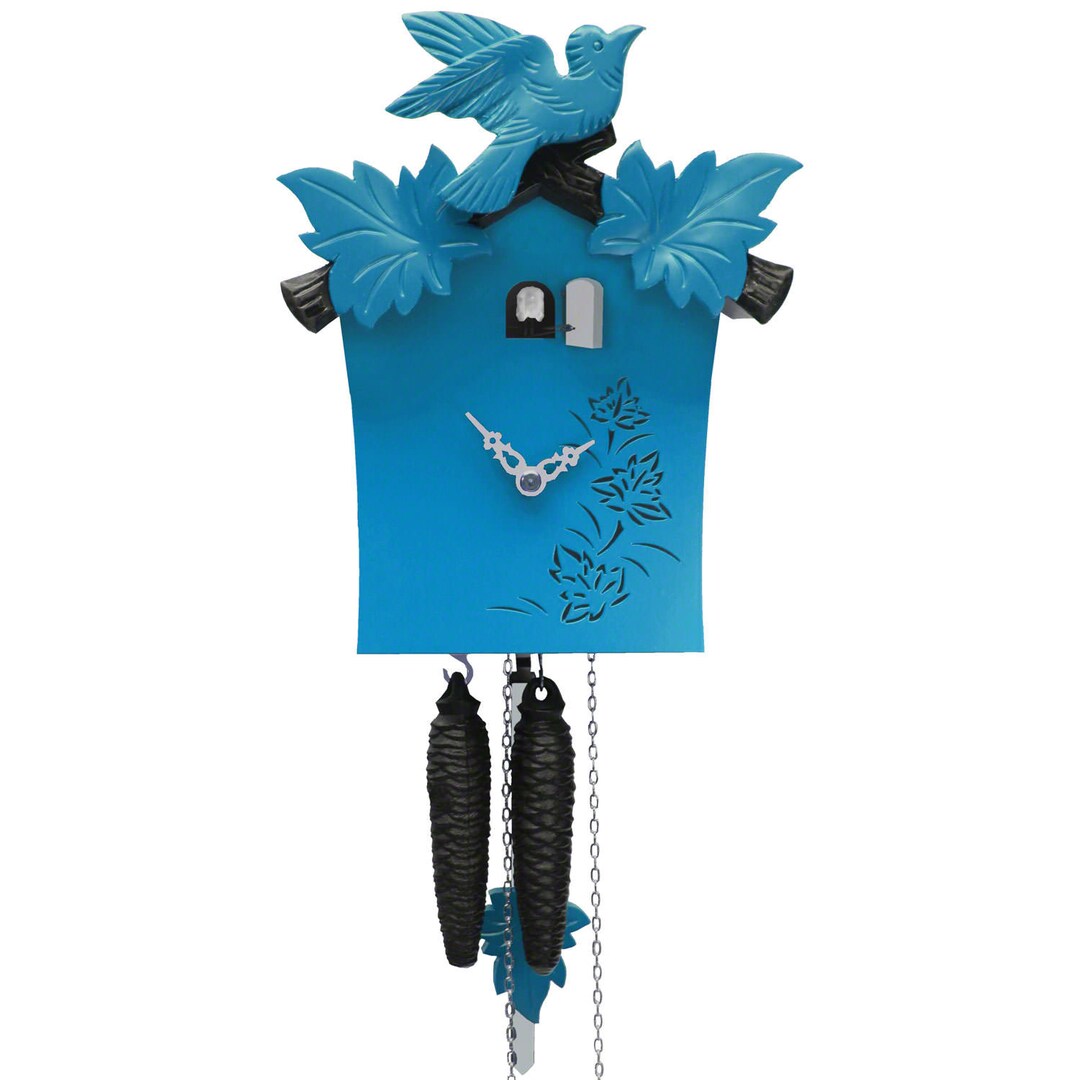 Exquisite Modern Blue Cuckoo Clock With Handcarved Bird, Handmade Solid