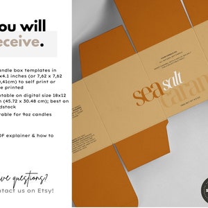 5 Personalized Candle Box Templates | Candle Gift Box | Custom Packaging |  Editable Template, Candle Box | 3x3x4.1 inches for 9 oz candle. Editable custom packaging for your own branding. Candle gift box,	personalized candle packaging,  logo box