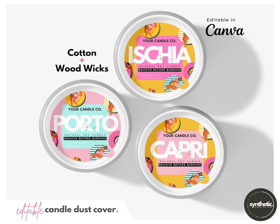 12 Custom SUMMER Candle Dust Covers > Cotton + Wood Wick > Printable ...