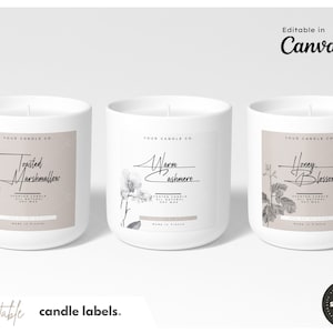 Etiquetas de velas editables > Etiqueta de vela cuadrada > Plantilla imprimible Canva > Personalizada > Etiqueta de vela minimalista > Etiqueta de producto personalizada > SOY DIY