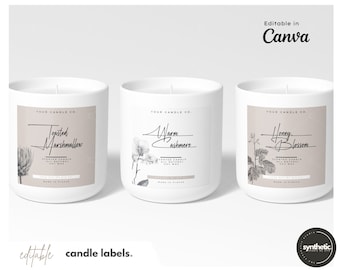 Editable Candle Labels > Square Candle Label > Printable Template Canva > Custom > Minimal Candle Label > Custom Product Label > SOY DIY