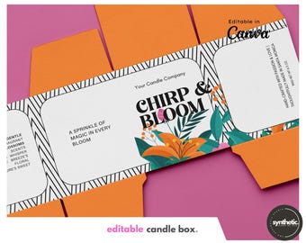 3 Spring Candle Box Templates | Candle Gift Box | Custom Packaging |  Editable Label Template, Candle Box | 3x3x4.1 inches, digital download