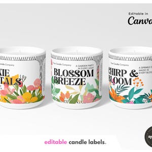 7 Frühlingsblumen Kerzenetiketten Kundengerechte und druckbare Canva-Vorlage Produkt-Branding für kleine Kerzen oder personalisierte Geschenke