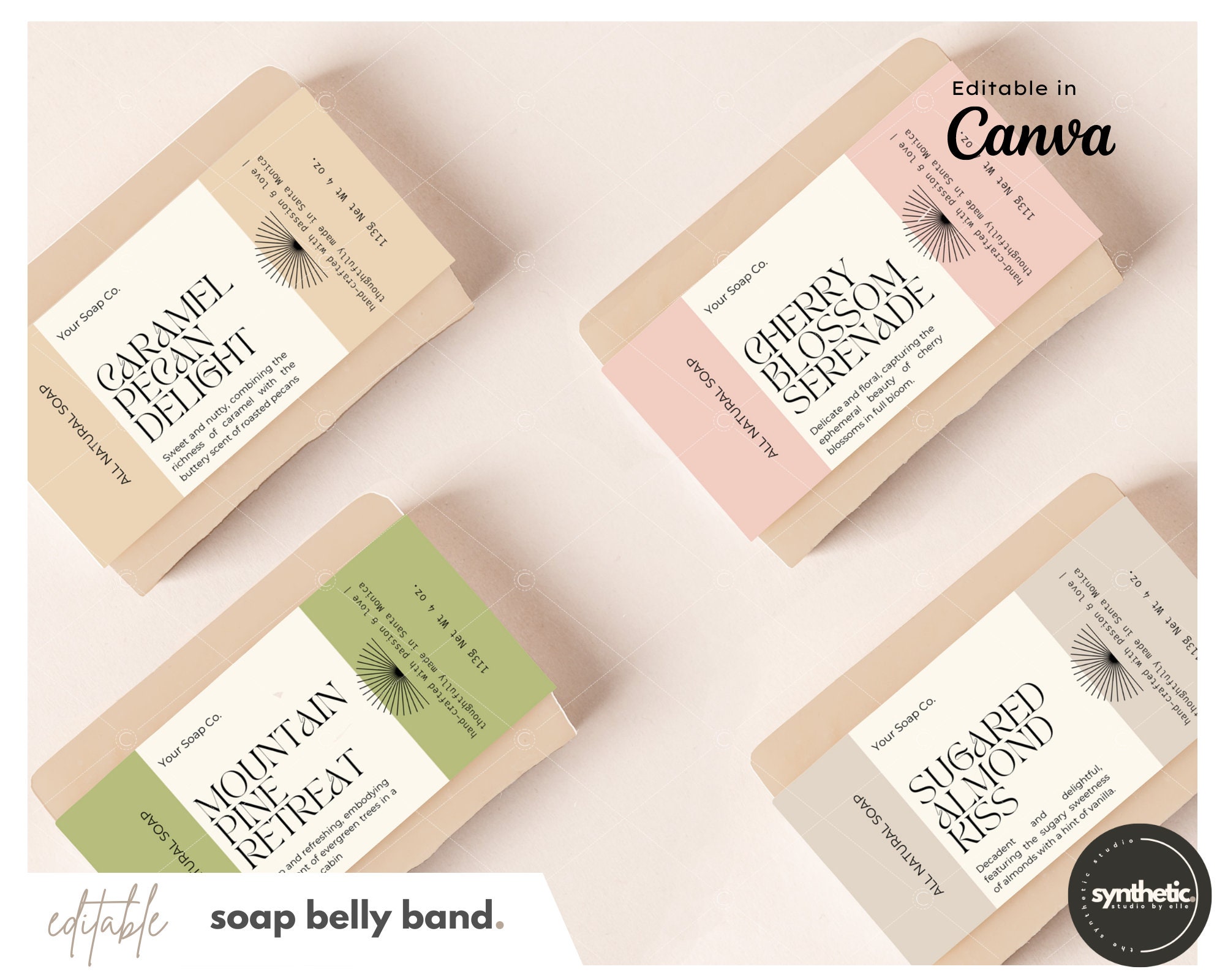 Editable Soap Labels Canva Templates. Printable Custom Soap Labels. Soap Wrappers, Soap Bar Wrap ...