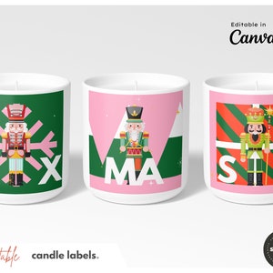 10 personalisierte Weihnacht-Nussknacker-Kerzenetiketten > Weihnachtskerzenetikett > Etikett für Weihnachtskerzen > Printable > Weihnachtskerze Aufkleber Vorlage Canva