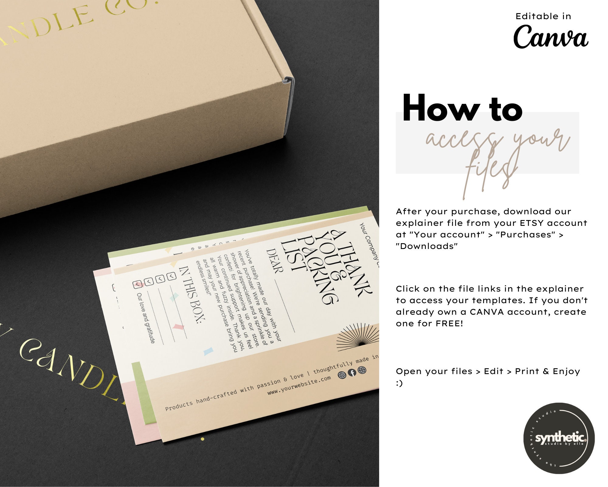 Editable Thank You Card & Printable Order Insert, Personalized Thank ...