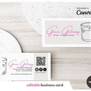 Kerze Visitenkarte Vorlage mit QR-Code - Digitales Produkt, sofortiger Download von druckbaren und bearbeitbaren Visitenkarten, Canva Vorlage, Grau