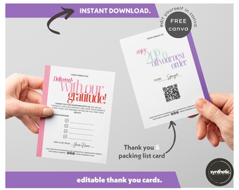 Thank You Card - Order Insert | Printable & Editable Canva Template for Small Business | Custom Pink Feminine Design | Digital Download