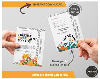 Biglietto di ringraziamento - Inserto per imballaggio / Modello Canva stampabile e modificabile per piccole imprese / Design personalizzato PRIMAVERA/Estate / Download digitale