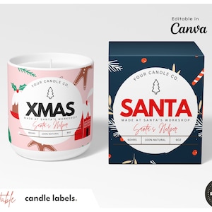 11 benutzerdefinierte Weihnachtskerzenetiketten > festliches Feiertagskerzenetikett > bedruckbares Weihnachtskerzenetikett Vorlage Canva