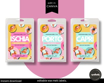 SUMMER Editable Wax Melt Label Template for Canva - Printable, Bold & Fun Design Clamshell Wax Melts, Wax Tarts Cube Instant Download Labels