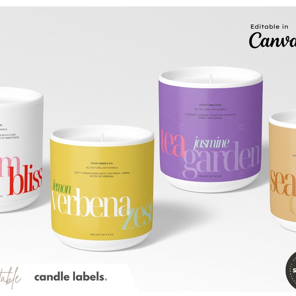 Editable Candle Labels > Square Candle Label > Printable Template Canva > Custom > Minimal Candle Label > Custom Product Label > COLORED