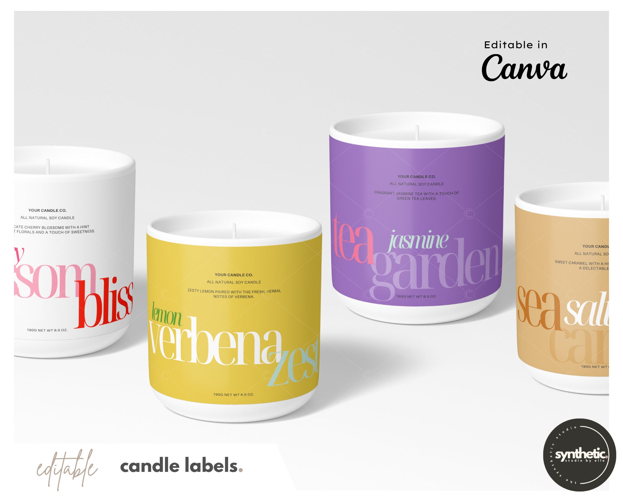 Customizable Candle Labels, Square Candle Label > Printable Template Canva > Custom > Minimal Candle Label > Custom Product Label > COLORFUL