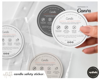 Editable Candle Warning Label Template &gt; Candle Safety Label &gt; Product Label &gt; Custom Candle Label Instructions &gt; Round Candle Label Canva